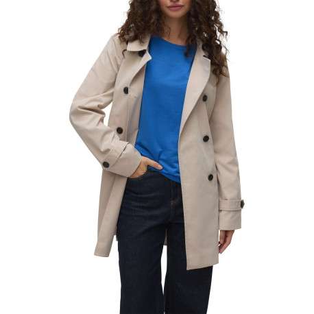 Manteau écru pourvu d'un col à revers et d'une fermeture boutonnée - Image 3