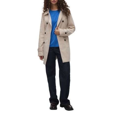 Manteau écru pourvu d'un col à revers et d'une fermeture boutonnée - Image 4