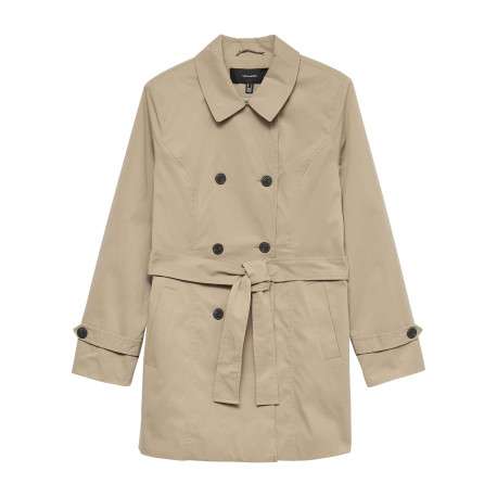 Manteau beige pourvu d'un col à revers et d'une fermeture boutonnée