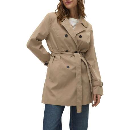 Manteau beige pourvu d'un col à revers et d'une fermeture boutonnée - Image 2