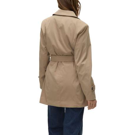 Manteau beige pourvu d'un col à revers et d'une fermeture boutonnée - Image 3