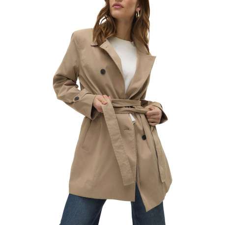 Manteau beige pourvu d'un col à revers et d'une fermeture boutonnée - Image 5