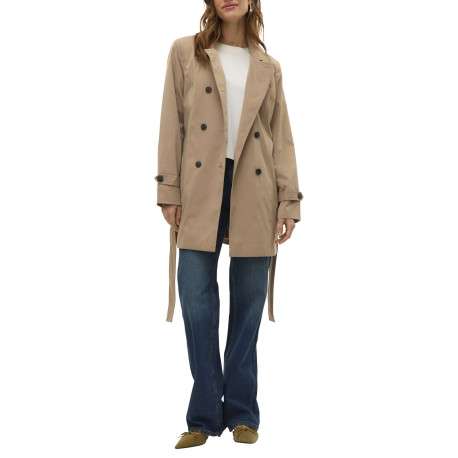 Manteau beige pourvu d'un col à revers et d'une fermeture boutonnée - Image 6