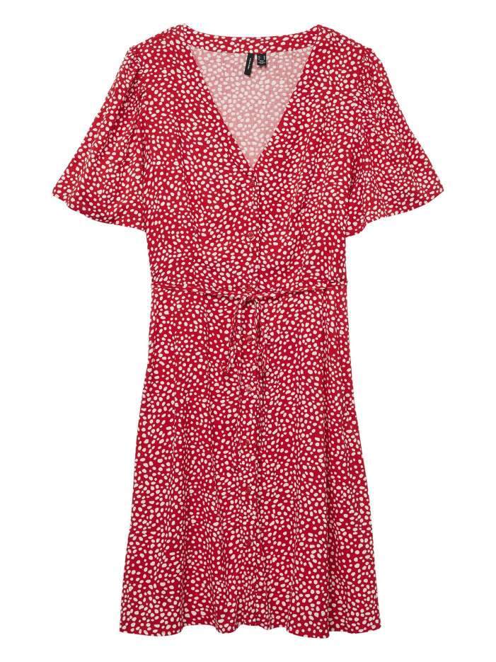 Robe courte rouge ornée...