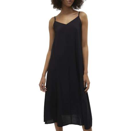 Robe longue noire coupe droite pourvue de bretelles réglables