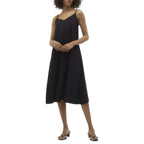 Robe longue noire coupe droite pourvue de bretelles réglables - Image 3