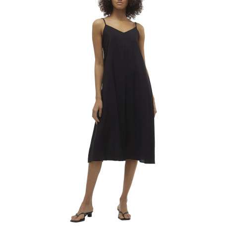 Robe longue noire coupe droite pourvue de bretelles réglables - Image 5