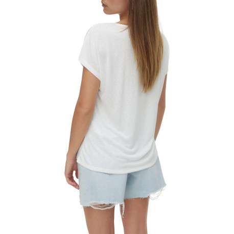 T-shirt blanc coupe droite pourvu d'un col v orné de liserés dorés - Image 2