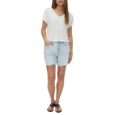 T-shirt blanc coupe droite pourvu d'un col v orné de liserés dorés - Image 4