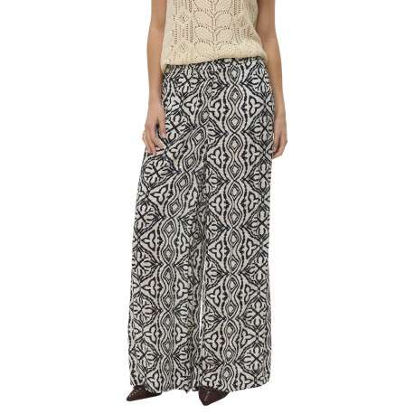 Pantalon Chino beige à taille élastiquée pourvu d'un motif abstrait