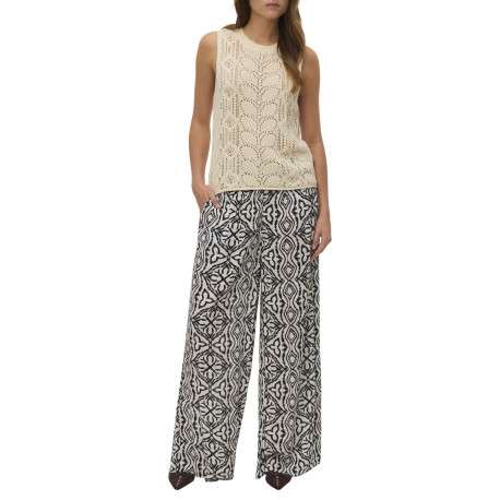 Pantalon Chino beige à taille élastiquée pourvu d'un motif abstrait - Image 4
