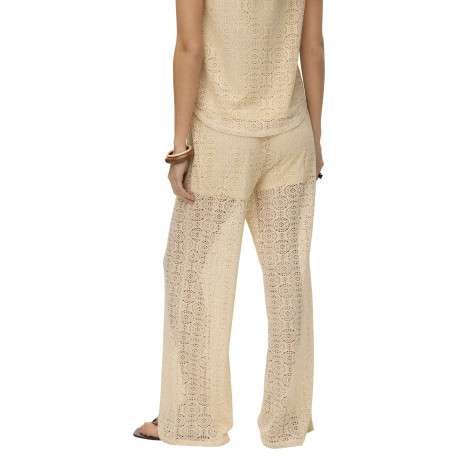 Pantalon beige en guipure coupe ample pourvu d'une taille élastiquée - Image 2