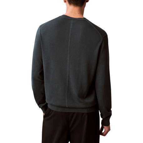 Pull en coton vert sapin uni avec une coupe droite et un col rond - Image 3