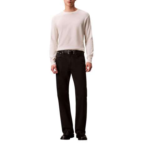 Pull en coton écru uni avec un col rond et des manches longues - Image 3