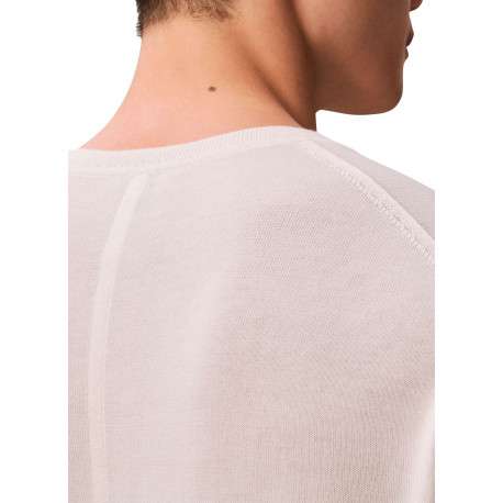 Pull en coton écru uni avec un col rond et des manches longues - Image 6