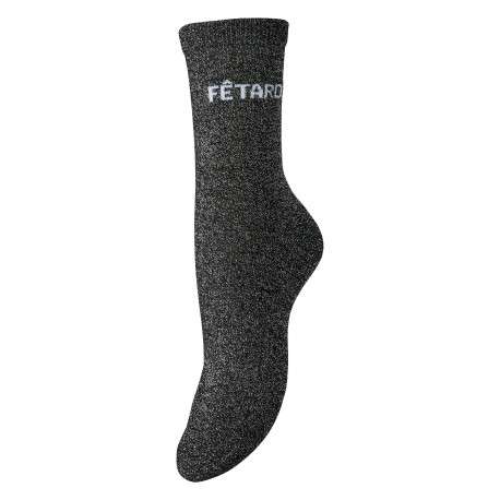 Chaussettes hautes noires avec texte imprimé et du fil lurex