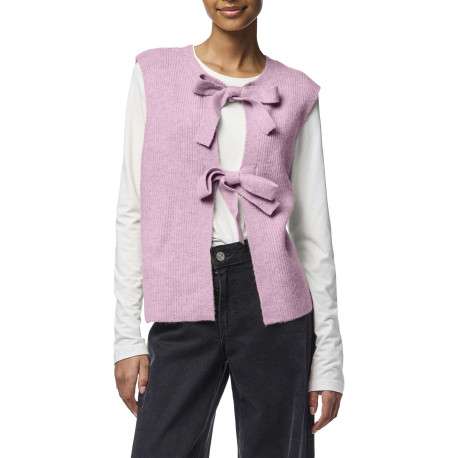 Gilet rose uni avec une coupe droite et un col rond avec liens - Image 3