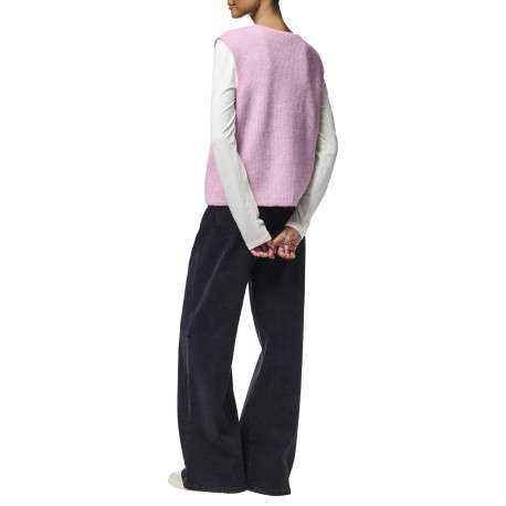 Gilet rose uni avec une coupe droite et un col rond avec liens - Image 4