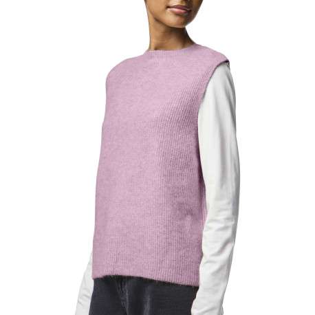 Gilet rose uni avec une coupe droite et un col rond avec liens - Image 5