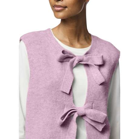Gilet rose uni avec une coupe droite et un col rond avec liens - Image 7
