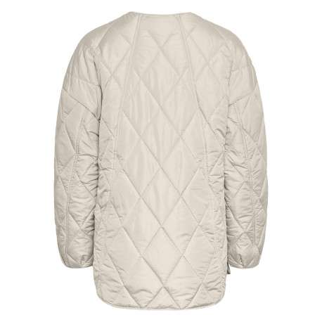 Doudoune beige unie matelassée avec une coupe droite et un col rond - Image 2