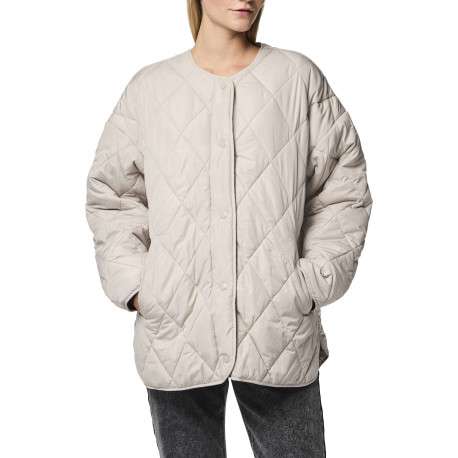 Doudoune beige unie matelassée avec une coupe droite et un col rond - Image 3