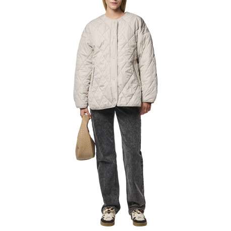 Doudoune beige unie matelassée avec une coupe droite et un col rond - Image 6