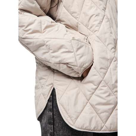 Doudoune beige unie matelassée avec une coupe droite et un col rond - Image 7