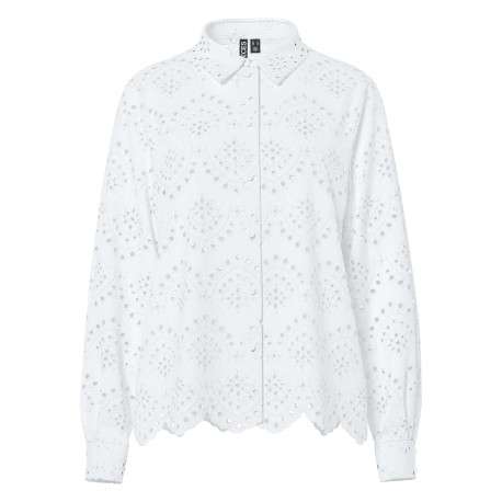 Chemisier en coton blanc uni à dentelle avec une coupe droite et un col à revers