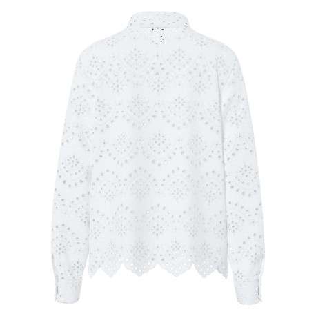 Chemisier en coton blanc uni à dentelle avec une coupe droite et un col à revers - Image 2