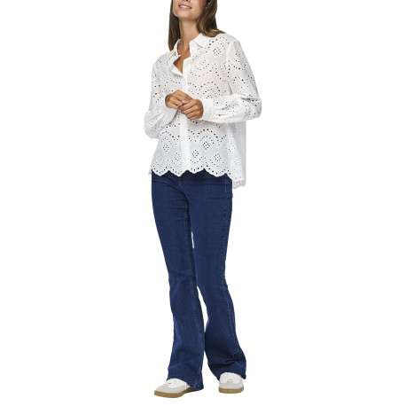Chemisier en coton blanc uni à dentelle avec une coupe droite et un col à revers - Image 3