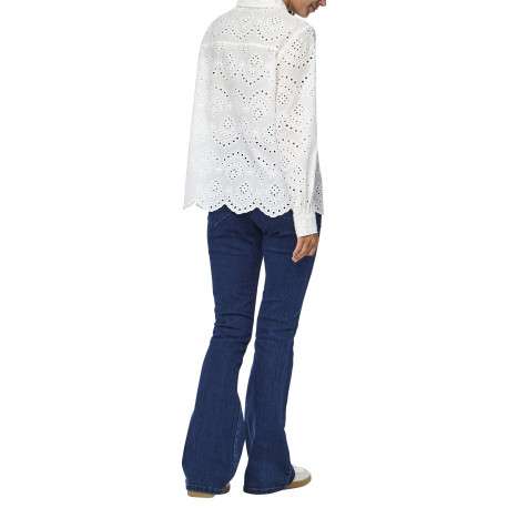 Chemisier en coton blanc uni à dentelle avec une coupe droite et un col à revers - Image 4