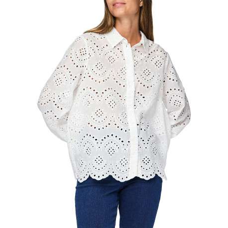 Chemisier en coton blanc uni à dentelle avec une coupe droite et un col à revers - Image 5