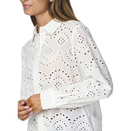 Chemisier en coton blanc uni à dentelle avec une coupe droite et un col à revers - Image 6