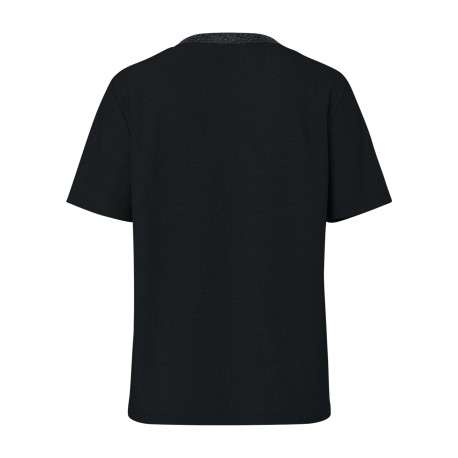 T-shirt en coton biologique noir uni avec une coupe droite et un col rond - Image 2