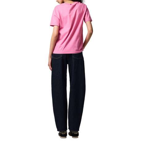 T-shirt en coton biologique fuchsia uni avec une coupe droite - Image 4