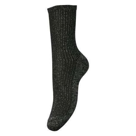 Chaussettes hautes noires unies avec du fil lurex et maille tricotée