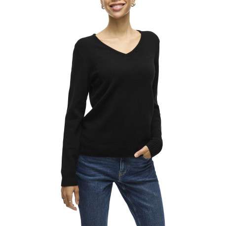 Pull noir uni avec une coupe droite et des manches longues - Image 3