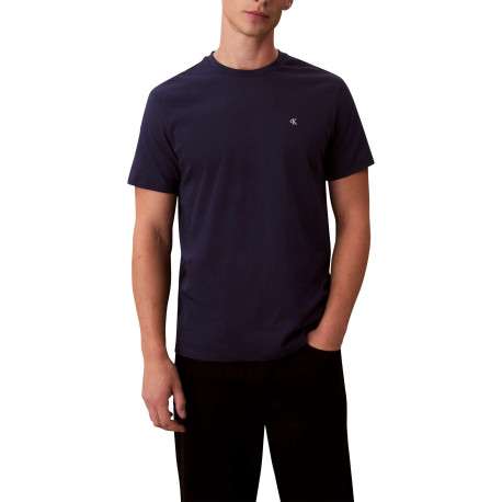 T-shirt en coton marine uni avec une coupe droite et un col rond - Image 2