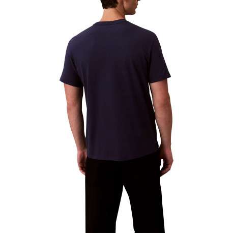 T-shirt en coton marine uni avec une coupe droite et un col rond - Image 3