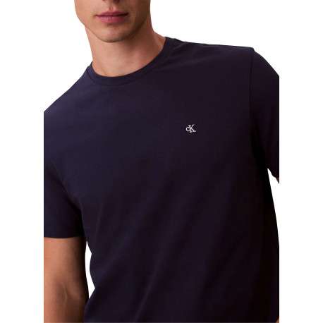 T-shirt en coton marine uni avec une coupe droite et un col rond - Image 5