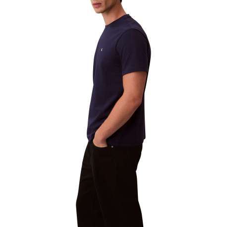 T-shirt en coton marine uni avec une coupe droite et un col rond - Image 6
