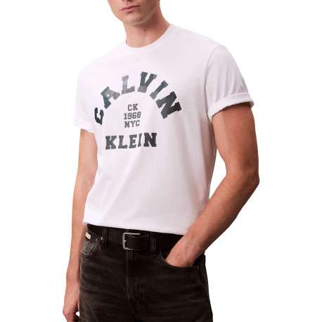 T-shirt en coton blanc uni avec une coupe droite et un col rond - Image 2