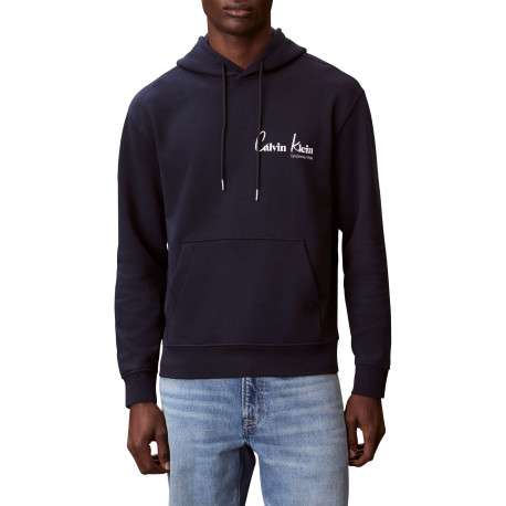 Sweat en coton marine uni avec une coupe droite et une capuche - Image 2