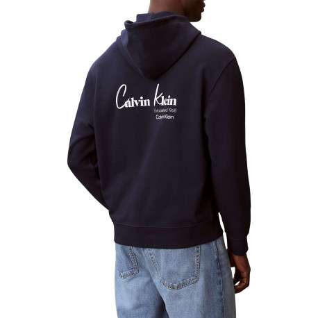 Sweat en coton marine uni avec une coupe droite et une capuche - Image 3