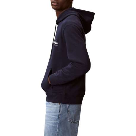 Sweat en coton marine uni avec une coupe droite et une capuche - Image 5
