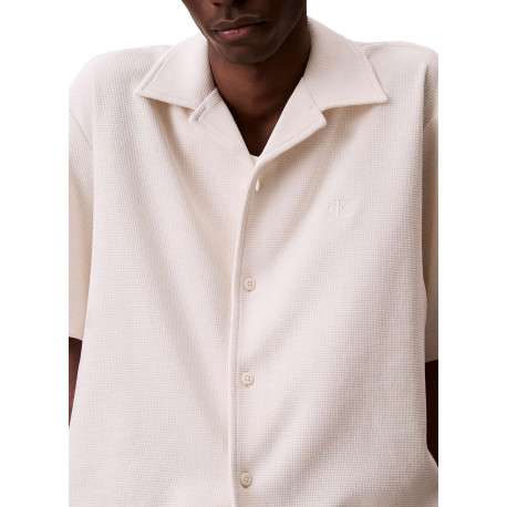 Chemise en coton écrue unie avec une coupe droite et un col cubain - Image 4