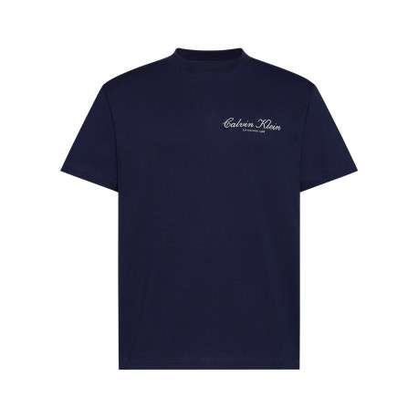 T-shirt en coton marine uni avec une coupe droite et un col rond