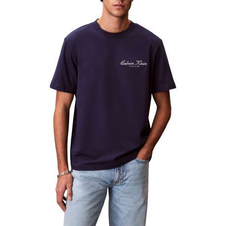 T-shirt en coton marine uni avec une coupe droite et un col rond - Image 2