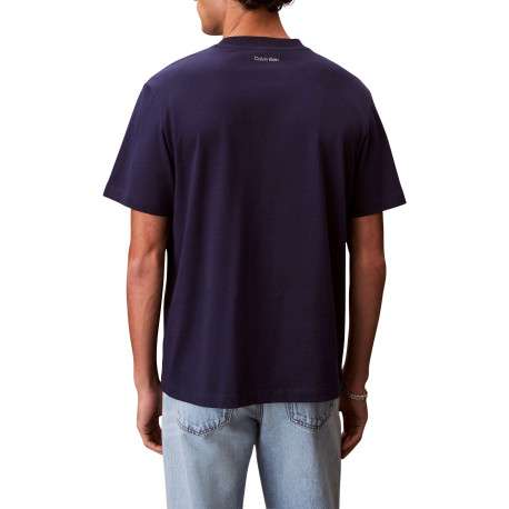 T-shirt en coton marine uni avec une coupe droite et un col rond - Image 3